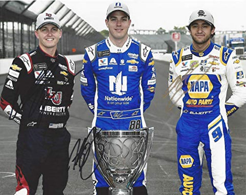 3X AUTOGRAPHED Chase Elliott/Alex Bowman/William Byron 2019 Monster Cup Series Playoffs (Champ Trophy Pose) Hendrick Motorsports Signed Collectible Picture 8X10 Inch NASCAR Glossy Photo with COA