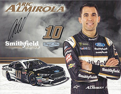 AUTOGRAPHED 2018 Aric Almirola #10 Smithfield Ford Fusion Team (Stewart-Haas Racing) Monster Energy Cup Series Picture 9X11 Inch Signed NASCAR Collectible Hero Card Photo with COA