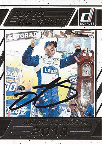 AUTOGRAPHED Jimmie Johnson 2017 Panini Donruss Racing CUT TO THE CHASE (#48 Lowes Team) Hendrick Motorsports Insert Signed NASCAR Collectible Trading Card with COA