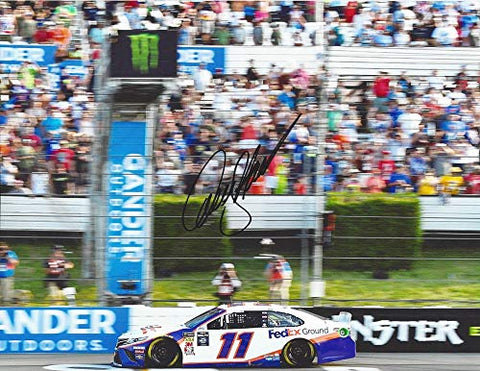 AUTOGRAPHED 2019 Denny Hamlin #11 FedEx Ground Team POCONO RACE WINNER (Crossing the Finish Line) Joe Gibbs Racing Signed Collectible Picture 9X11 Inch NASCAR Glossy Photo with COA