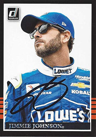 AUTOGRAPHED Jimmie Johnson 2018 Panini Donruss Racing BLACK BORDER (#48 Lowes Team) Hendrick Motorsports Signed NASCAR Collectible Trading Card with COA