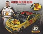 AUTOGRAPHED 2019 Austin Dillon #3 Bass Prop Shops Chevrolet Camaro RCR 50TH ANNIVERSARY (Monster Energy Cup Series) Signed Collectible Picture 8X10 Inch NASCAR Hero Card Photo with COA