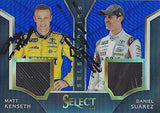 2X AUTOGRAPHED Matt Kenseth & Daniel Suarez 2017 Panini Select Racing SELECT PAIRS (Race-Used Tire) Monster Cup Series Blue Parallel Insert Dual Signed NASCAR Collectible Trading Card #039/199 COA