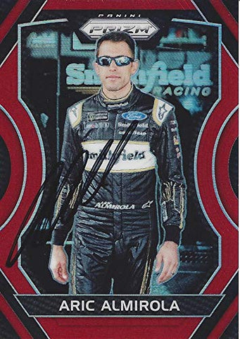 AUTOGRAPHED Aric Almirola 2018 Panini Prizm Racing (#10 Smithfield Team) RARE RED PRIZM Insert Signed NASCAR Collectible Trading Card with COA #22/75