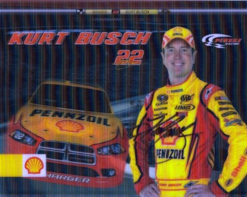 AUTOGRAPHED 2011 Kurt Busch #22 Shell/Pennzoil Racing (Penske) 3D Motion EFX Signed NASCAR 8x10 Photo Hero Card with COA
