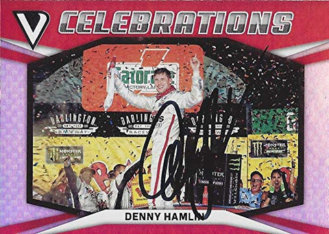 AUTOGRAPHED Denny Hamlin 2018 Panini Victory Lane Racing CELEBRATIONS (Darlington Race Win) #11 Gibbs Team Insert Signed Collectible NASCAR Trading Card with COA