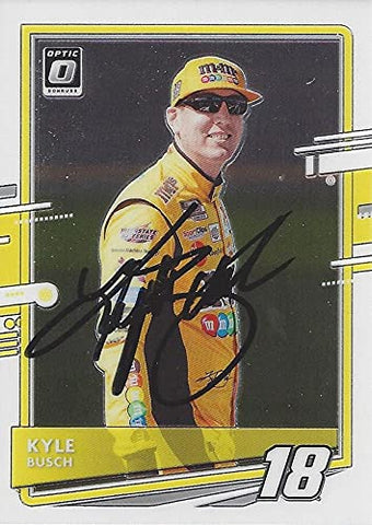 AUTOGRAPHED Kyle Busch 2021 Panini Donruss OPTIC (#18 M&Ms Team) Joe Gibbs Racing NASCAR Cup Series Signed Collectible Trading Card with COA