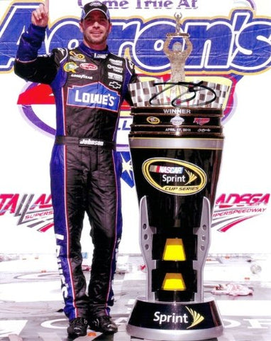 AUTOGRAPHED 2011 Jimmie Johnson #48 Lowe's Racing Team TALLADEGA WIN (Aarons 499) Trophy 9X11 Signed NASCAR Glossy Photo with COA