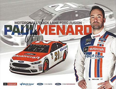 AUTOGRAPHED 2018 Paul Menard #21 Motorcraft Ford Fusion Team (Wood Brothers Racing) Monster Energy Cup Series Picture 9X11 Inch NASCAR Hero Card Photo with COA