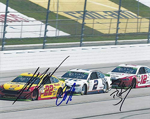 3X AUTOGRAPHED Brad Keselowski/Ryan Blaney/Joey Logano 2019 Team Penske Drivers ON-TRACK DRAFTING (Monster Cup Playoffs) Triple Signed Picture 8X10 Inch NASCAR Glossy Photo with COA