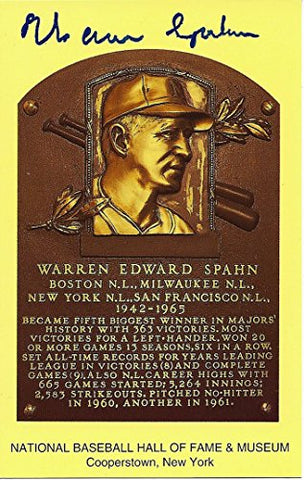 AUTOGRAPHED Warren Spahn 1999 Cooperstown Hall-of-Fame GOLD (Atlanta Braves) SIGNED MLB Baseball Postcard with COA