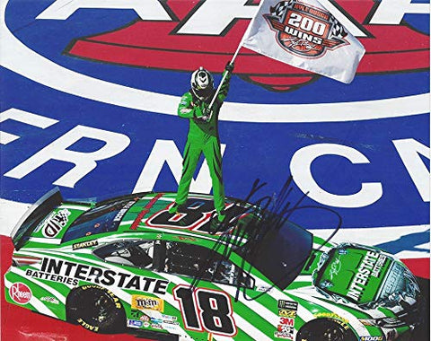 AUTOGRAPHED 2019 Kyle Busch #18 Interstate Batteries AUTO CLUB SPEEDWAY RACE WIN (200 Career Wins) Victory Flag Celebration Signed Collectible Picture 8X10 Inch NASCAR Glossy Photo with COA
