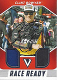 AUTOGRAPHED Clint Bowyer 2018 Panini Victory Lane Racing RACE READY (Race-Used Firesuit & Tire) #14 Rush Truck Centers Team Relic Insert Signed NASCAR Collectible Trading Card with COA #329/399