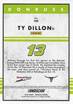 AUTOGRAPHED Ty Dillon 2018 Panini Donruss Racing (#13 Geico Team) Monster Cup Series Germain Racing Signed NASCAR Collectible Trading Card with COA