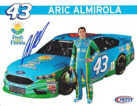 AUTOGRAPHED 2016 Aric Almirola #43 Fresh From Florida Racing (Sprint Cup Series) Petty Motorsports Signed 9X11 Inch Picture NASCAR Hero Card Photo with COA