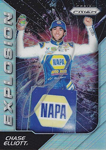 AUTOGRAPHED Chase Elliott 2018 Panini Prizm Racing EXPLOSION (#9 NAPA Auto Parts Team) Hendrick Motorsports Insert Signed Collectible NASCAR Trading Card with COA