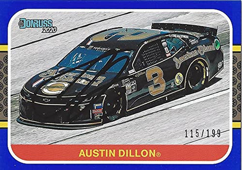 AUTOGRAPHED Austin Dillon 2020 Panini Donruss BLUE PARALLEL (#3 American Ethanol) Richard Childress Racing Rare Insert Signed NASCAR Collectible Trading Card with COA #115/199