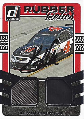 AUTOGRAPHED Kevin Harvick 2017 Panini Donruss Racing RUBBER RELICS (Dual Race-Used Tire) #4 Jimmy Johns Team Insert Signed NASCAR Collectible Trading Card with COA