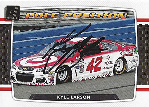 AUTOGRAPHED Kyle Larson 2018 Panini Donruss Racing POLE POSITION (#42 Target Chevy Team) Monster Cup Series Insert Signed NASCAR Collectible Trading Card with COA