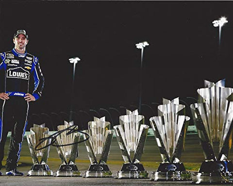 AUTOGRAPHED 2013 Jimmie Johnson #48 Team Lowes Racing 6X NASCAR CUP CHAMPION (Championship Trophy Pose) Hendrick Motorsports Signed Picture 8X10 Inch NASCAR Glossy Photo with COA