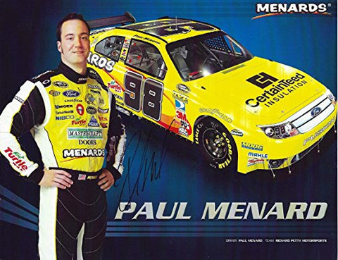 AUTOGRAPHED 2010 Paul Menard #98 Menards Racing (CertainTeed) Signed 9X11 Picture NASCAR Hero Card with COA