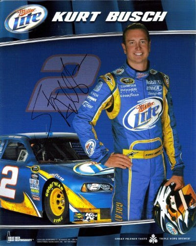 AUTOGRAPHED 2010 Kurt Busch #2 Miller Lite Racing (Penske) Signed NASCAR 8X10 Photo Hero Card (Signed by Steve Addington!)