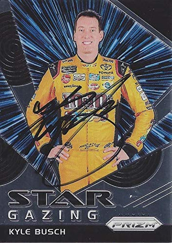 AUTOGRAPHED Kyle Busch 2018 Panini Prizm Racing STAR GAZING (#18 M&M Team) Signed Collectible NASCAR Trading Card with COA