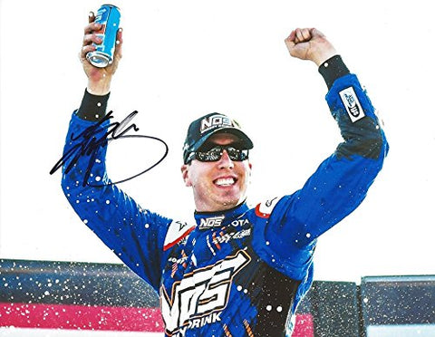 AUTOGRAPHED Kyle Busch #18 NOS Energy Drink Racing VICTORY LANE RACE WINNER (Joe Gibbs Toyota) Signed Collectible Picture NASCAR 9X11 Inch Glossy Photo with COA