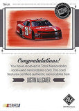 AUTOGRAPHED Justin Allgeier 2014 Press Pass Racing Total Memorabilia TRIPLE RELIC (Firesuit-Shoe-Tire) Race Used Blue Parallel NASCAR Trading Card with COA (#45 of 99)