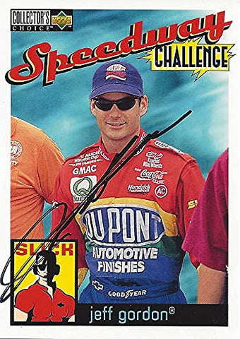AUTOGRAPHED Jeff Gordon 1996 Upper Deck Collectors Choice Racing SPEEDWAY CHALLENGE (#24 DuPont) Hendrick Motorsports Signed Collectible NASCAR Trading Card with COA