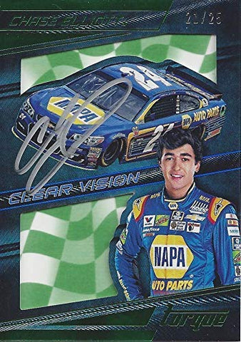 AUTOGRAPHED Chase Elliott 2017 Panini Torque Racing CLEAR VISION (#24 NAPA Auto Parts) Hendrick Motorsports Green Parallel Insert Signed Collectible NASCAR Trading Card #21/25 with COA and Toploader