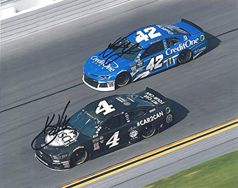 2X AUTOGRAPHED Kevin Harvick & Kyle Larson 2019 On-Track Racing (#4 Busch Car2Can / #42 Credit One Bank) Monster Cup Series Dual Signed Picture 8X10 Inch NASCAR Glossy Photo with COA