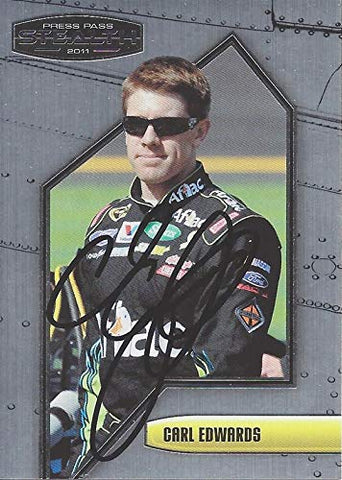 AUTOGRAPHED Carl Edwards 2011 Press Pass Stealth Racing (#99 Aflac Team) Roush-Fenway Sprint Cup Series Ford Signed NASCAR Collectible Trading Card with COA
