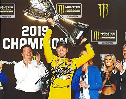 AUTOGRAPHED 2019 Kyle Busch #18 M&Ms Team MONSTER CUP SERIES CHAMPION (Victory Lane Championship Trophy) Joe Gibbs Racing Signed Collectible Picture 8X10 Inch NASCAR Glossy Photo with COA