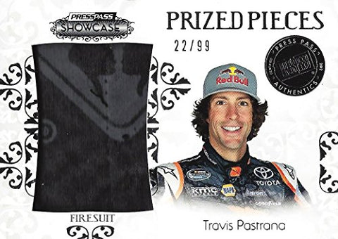 TRAVIS PASTRANA 2012 Press Pass Showcase Racing PRIZED PIECES (Jumbo Boost Mobile Firesuit) Rookie Rare Insert Collectible NASCAR Trading Card (#22 of 99)