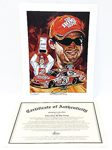 AUTOGRAPHED 2002 Tony Stewart #20 The Home Depot Racing THE FIRE AND THE FURY (Artist Robert Tanenbaum) Signed PictureQuality Collectibles 10X13 Inch Lithograph Print with COA (#0677/2000)