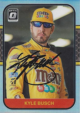 AUTOGRAPHED Kyle Busch 2020 Panini Donruss Optic RARE PRIZM (#18 M&Ms Team) Joe Gibbs Racing NASCAR Cup Series Signed Collectible Trading Card with COA