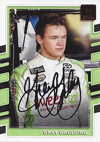AUTOGRAPHED Gray Gaulding 2018 Panini Donruss Racing (#23 Sweet Frog Toyota Team) Monster Cup Series Insert Signed NASCAR Collectible Trading Card with COA #187/299