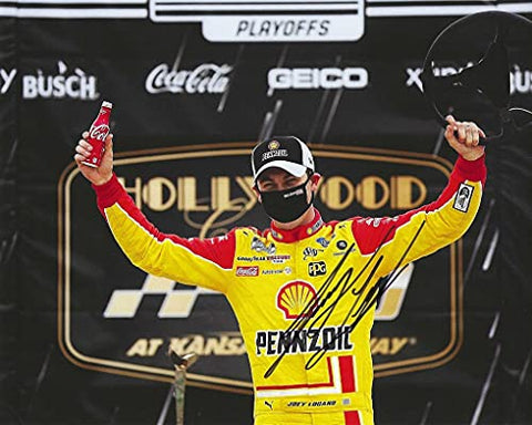 AUTOGRAPHED 2020 Joey Logano #22 Pennzoil Racing KANSAS RACE WIN (Hollywood Casino 400) Victory Celebration Signed Picture 8X10 Inch NASCAR Glossy Photo with COA