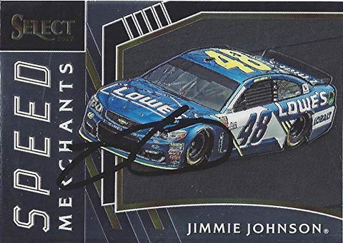 AUTOGRAPHED Jimmie Johnson 2017 Panini Select Racing SPEED MERCHANTS (#48 Lowes Team) Hendrick Motorsports Insert Signed NASCAR Collectible Trading Card with COA