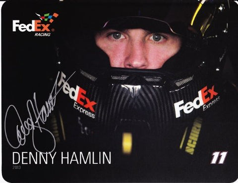 AUTOGRAPHED 2013 Denny Hamlin #11 FedEx Team (Joe Gibbs Racing) Signed 9X11 Inch NASCAR Hero Card Photo with COA