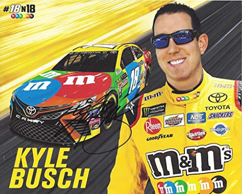 AUTOGRAPHED 2018 Kyle Busch #18 M&Ms Toyota Team (Joe Gibbs Racing) Monster Cup Series Signed Collectible Picture 8X10 Inch NASCAR Hero Card Photo with COA