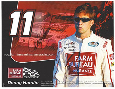 AUTOGRAPHED 2009 Denny Hamlin #11 Farm Bureau Insurance Racing (Joe Gibbs Team) Nationwide Series Signed Picture 9X11 Inch NASCAR Hero Card Photo with COA