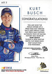 AUTOGRAPHED Kurt Busch 2007 Press Pass Premium Racing HOT THREADS (Race-Used Firesuit) #2 Miller Lite Team Penske Relic Insert Signed NASCAR Collectible Trading Card with COA #071/160