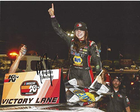 AUTOGRAPHED 2018 Hailie Deegan #19 Mobil 1 Racing MERIDIAN SPEEDWAY RACE WIN (Victory Lane Celebration) K&N Pro Series West Signed Collectible Picture 8X10 Inch NASCAR Glossy Photo with COA