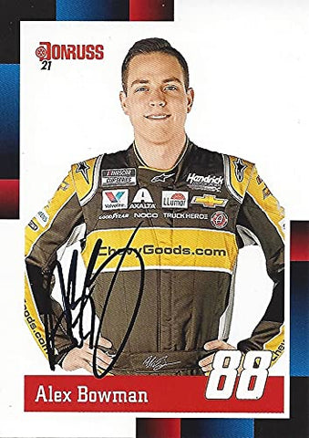 AUTOGRAPHED Alex Bowman 2021 Panini Donruss Racing 1988 RETRO (#88 Chevy Goods Team) Hendrick Motorsports NASCAR Cup Series Signed Collectible NASCAR Trading Card with COA