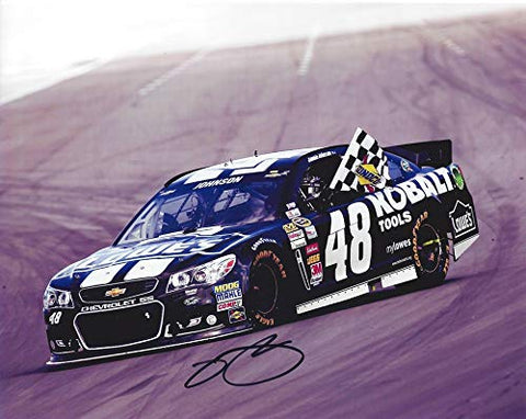 AUTOGRAPHED 2012 Jimmie Johnson #48 Kobalt Tools Racing BRICKYARD RACE WIN (Checkered Flag Victory Celebration) Hendrick Signed Picture 8X10 Inch NASCAR Glossy Photo with COA