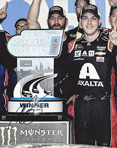 AUTOGRAPHED 2019 Alex Bowman #88 Axalta Racing CHICAGOLAND SPEEDWAY RACE WINNER (Victory Lane Trophy) Signed Collectible Picture NASCAR 8X10 Inch Glossy Photo with COA