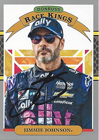 AUTOGRAPHED Jimmie Johnson 2020 Panini Donruss Racing RACE KINGS (#48 Ally Team) Hendrick Motorsports Gray Parallel Signed NASCAR Collectible Trading Card with COA