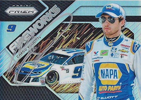 AUTOGRAPHED Chase Elliott 2018 Panini Prizm Racing FIREWORKS (#9 NAPA Auto Parts Team) Hendrick Motorsports Insert Signed Collectible NASCAR Trading Card with COA